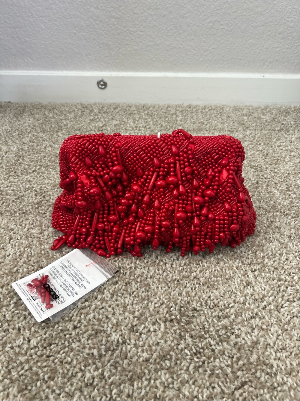 Topshop Red Beaded Embellished Mini Clutch Bag NWT - Picture 4 of 8